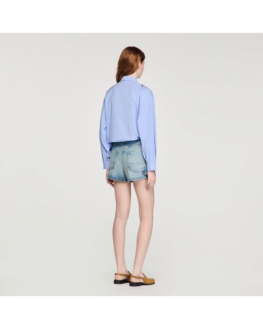 Sandro Blue Embroidered Cotton Shirt