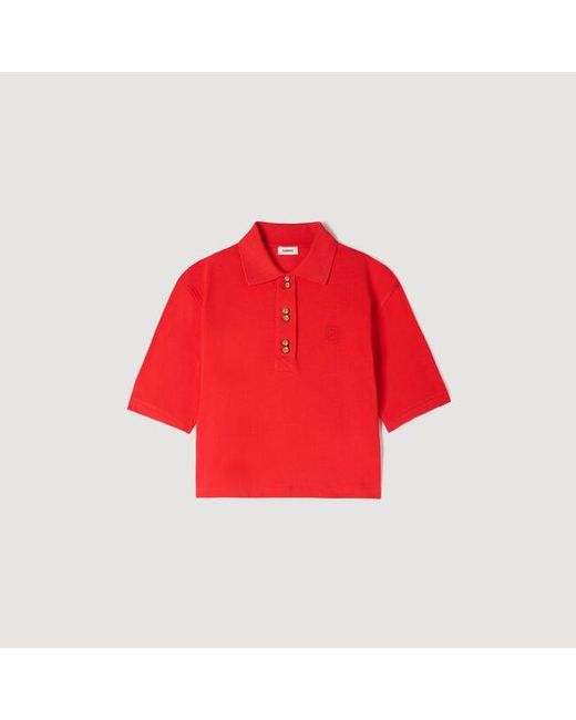 Sandro Red Fancy Button Polo Shirt