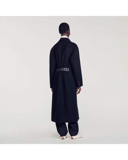 Sandro Blue Double-Faced Coat With Studs