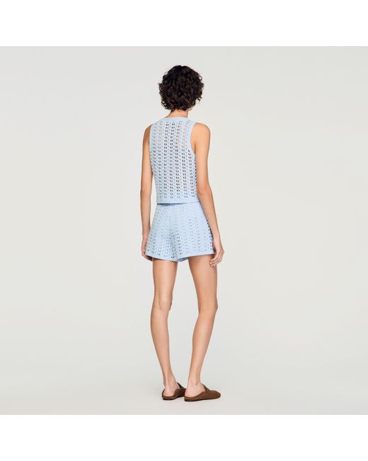 Sandro Blue Beaded Crochet Cardigan