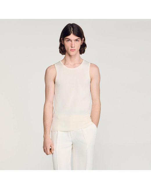 Sandro White Knit Crew Neck Vest Top for men