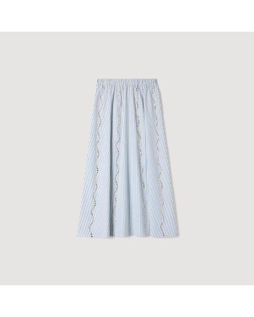Sandro White Rhinestone Striped Long Skirt
