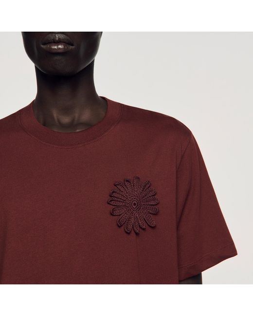 Sandro Red Cotton Crochet Flower T-Shirt for men