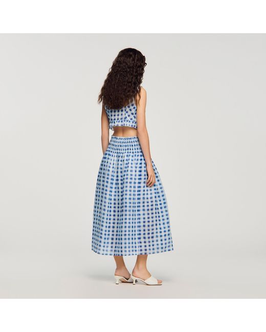 Sandro Blue Long Gingham Linen Skirt