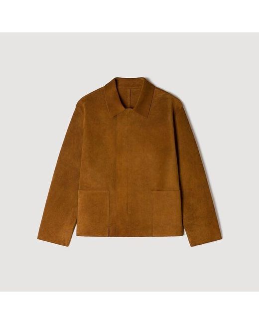 Sandro White Split Leather Jacket for men