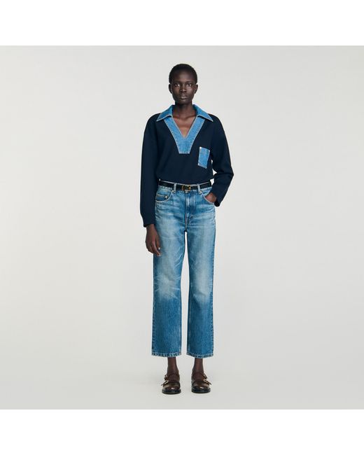 Sandro Blue Jumper With Denim Details