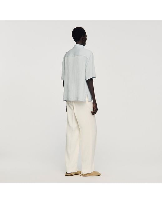 Sandro White Pleated Shirt With Shark Collar for men