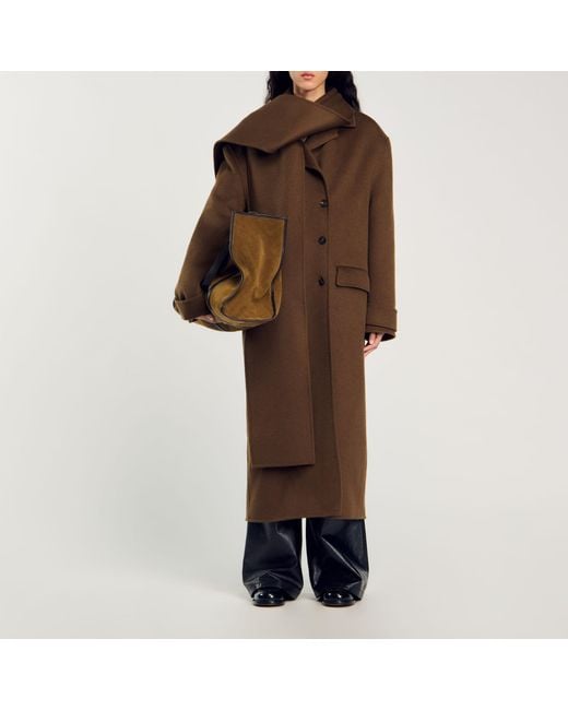 Sandro Brown Oversized Wool Coat