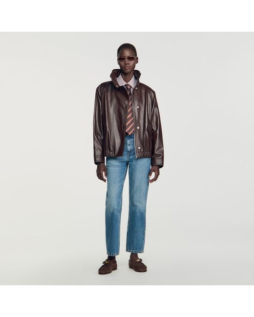 Sandro Blue Oversized Leather Jacket