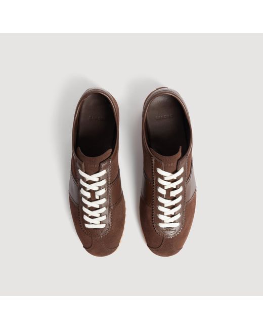 Sandro Brown Low-Top Leather And Suede Trainers for men