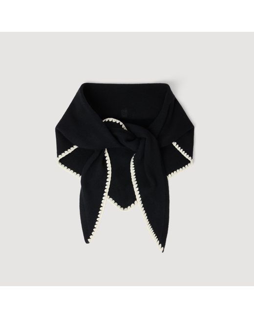 Sandro Black Ribbed Wool Scarf