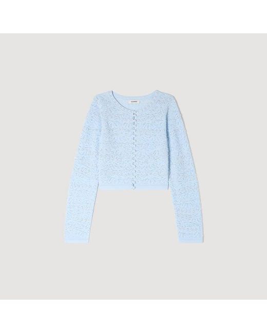 Sandro Blue Cropped Pearled Cardigan
