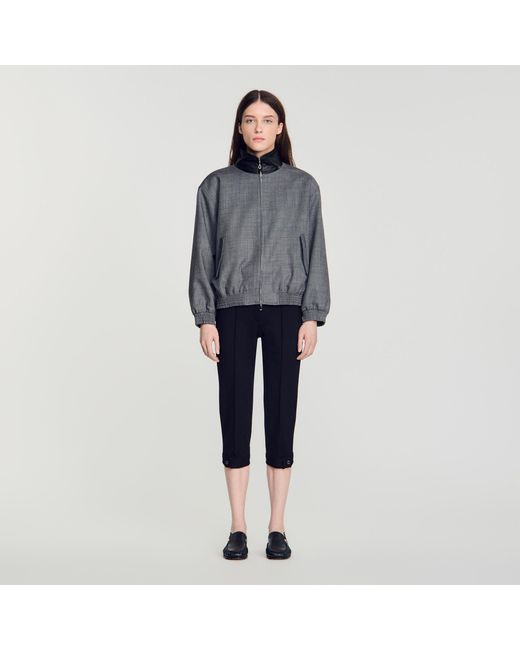 Sandro Blue Oversized Leather-Collar Jacket
