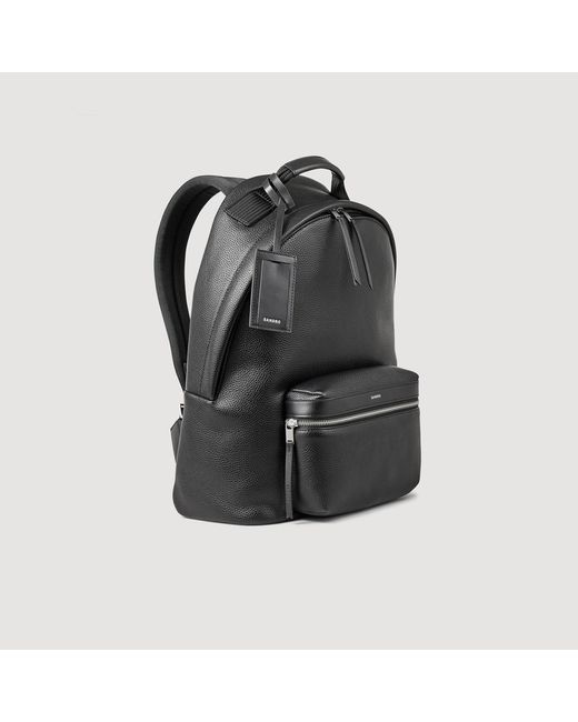Sandro Black Coated Canvas Backpack for men