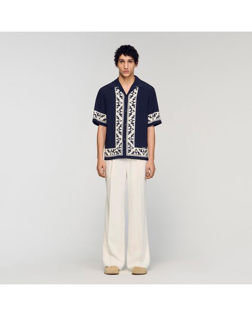 Sandro Blue Loose-Fit Contrast Print Shirt for men