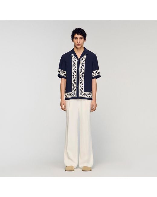Sandro Blue Loose-Fit Contrast Print Shirt for men