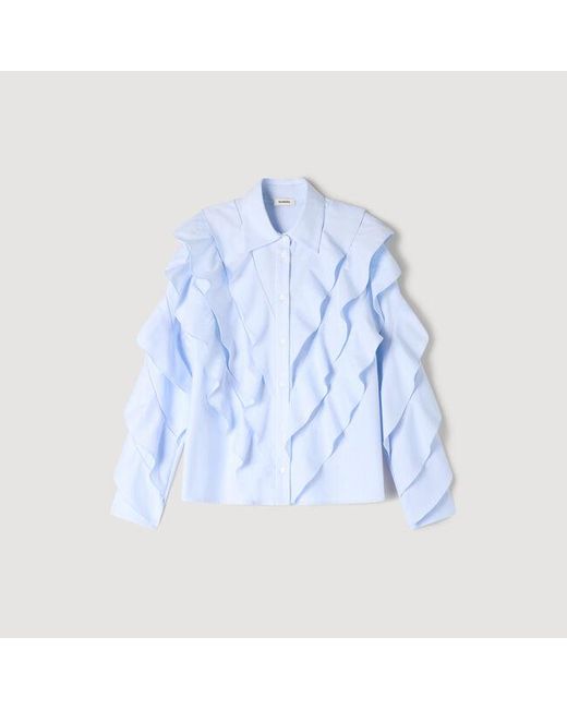 Sandro Blue Ruffled Cotton Shirt