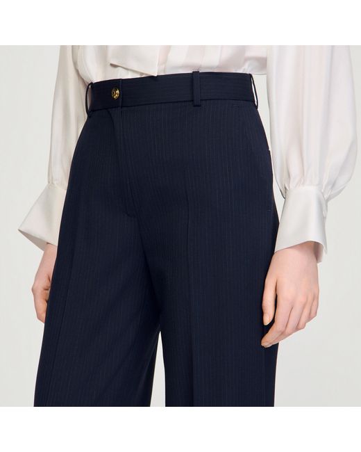 Sandro Blue Chalk-Striped Trousers