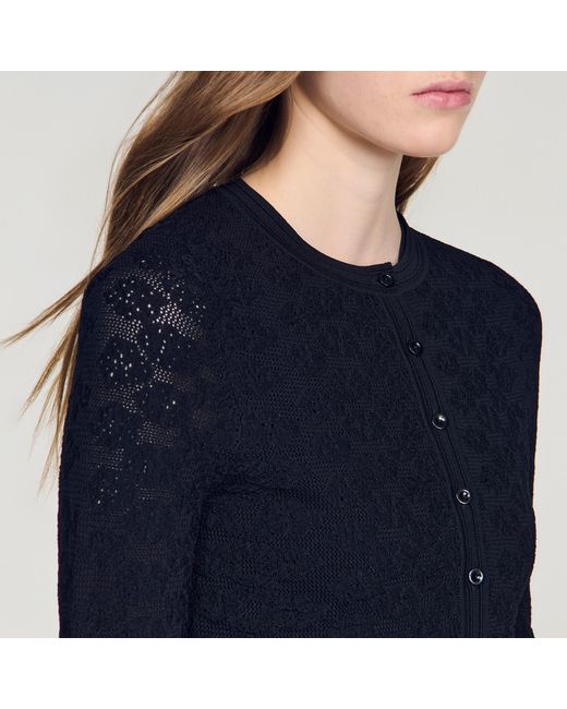 Sandro Blue Decorative Pointelle Cardigan