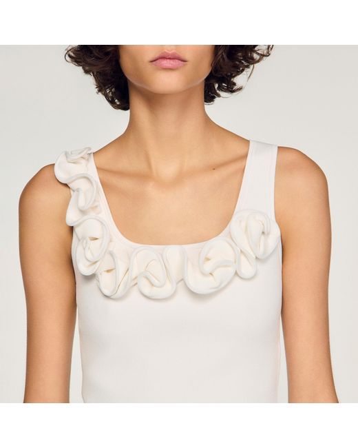 Sandro White Floral Knit Crop Top