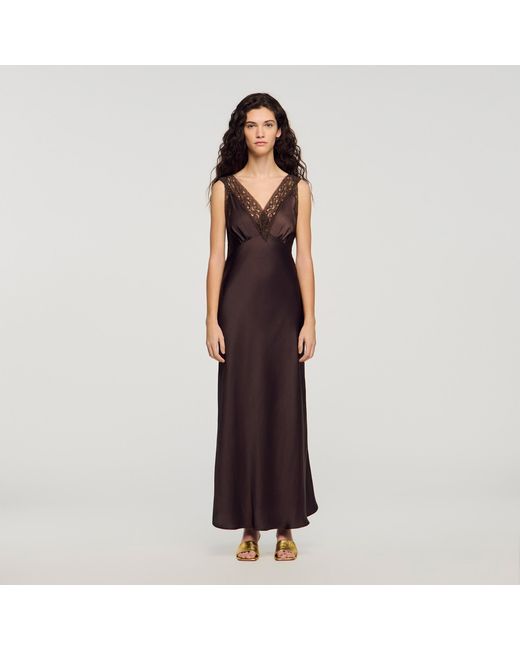 Sandro Brown Lace Collar Maxi Dress