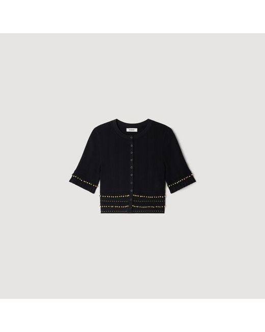 Sandro Blue Cropped Cardigan With Tassels