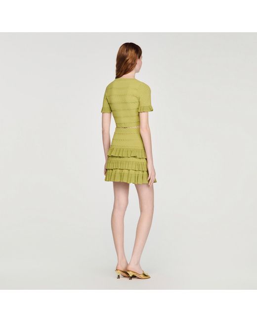 Sandro Yellow Cropped Ruffled-Sleeve Cardigan