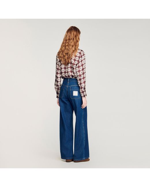 Sandro Blue Raw Straight Patch Pocket Jeans