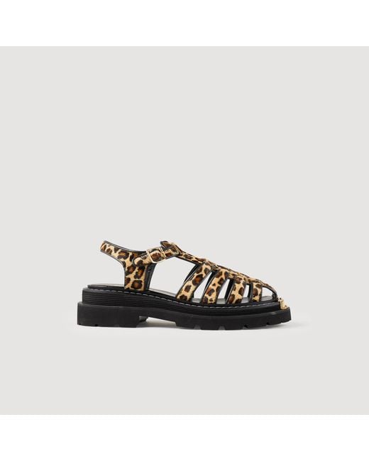 Sandro Black Olyssa Leopard-effect Leather Sandals