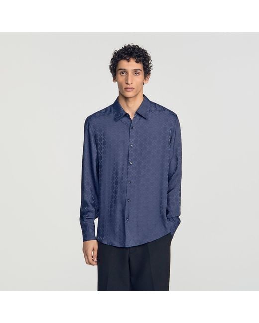 Sandro Blue Square Cross Loose-Fit Shirt for men