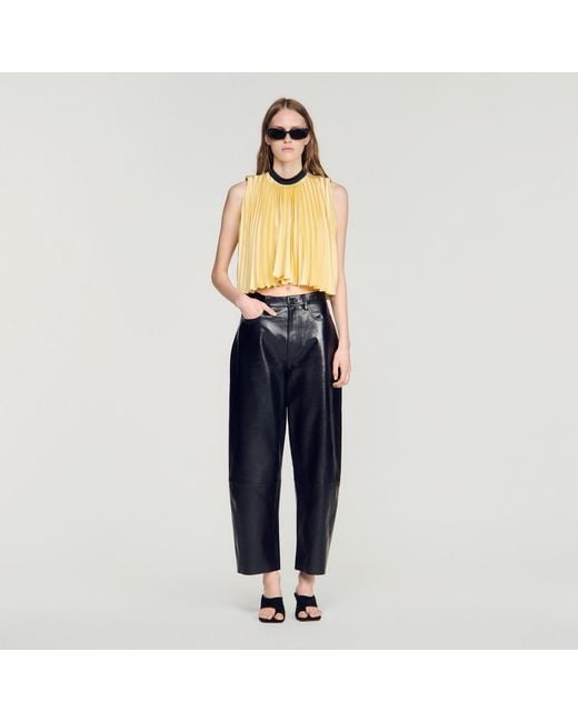 Sandro Blue Pleated Tie-Back Top