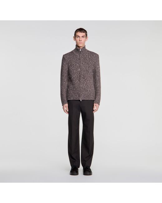 Sandro Brown Zipped Wool Cardigan for men