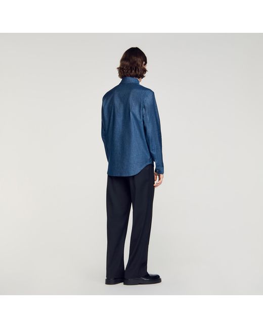 Sandro Blue Denim-Effect Cotton And Linen Shirt for men