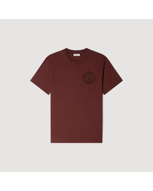 Sandro Red Cotton Crochet Flower T-Shirt for men