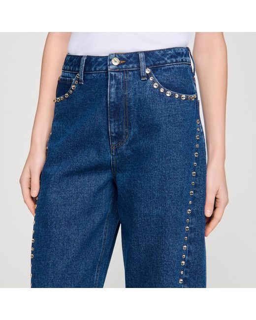 Sandro Blue Rhinestone Barrel Jeans