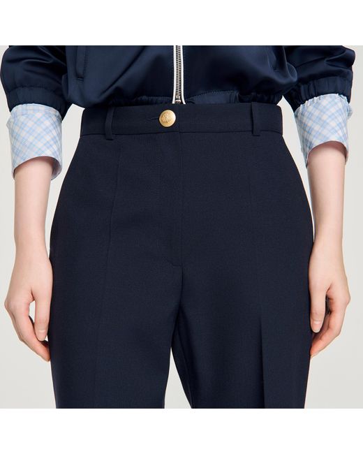 Sandro Blue Wide-Leg Wool Trousers