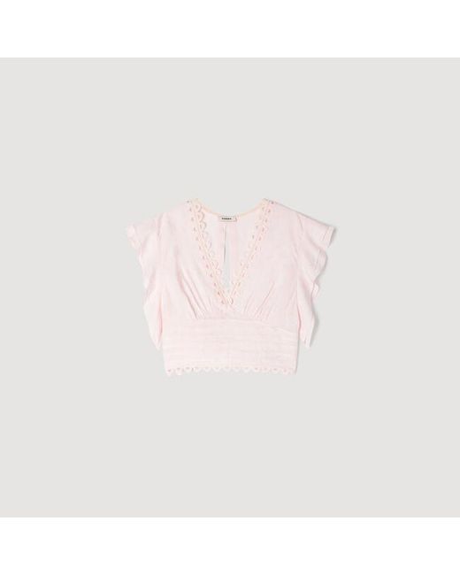 Sandro Pink Floral Jacquard Crop Top