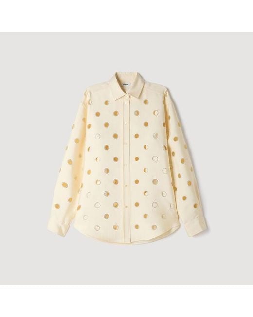 Sandro Blue Openwork Rhinestone Shirt