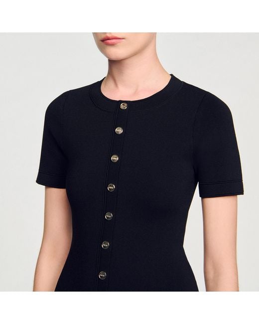 Sandro Black Pleated-Hem Mini Dress