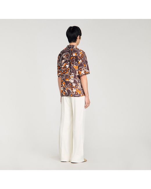 Sandro White Loose-Fit Print Shark Collar Shirt for men