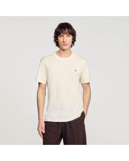 Sandro White T-Shirt With Square Cross Patch for men