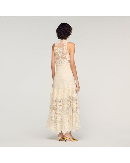 Sandro Natural Floral Cotton Guipure Maxi Dress