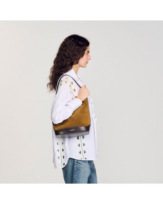 Sandro Brown Suede And Leather Bucket Bag Tangoso
