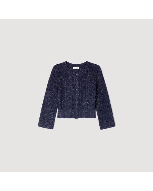Sandro Blue Strass Knit Cropped Cardigan