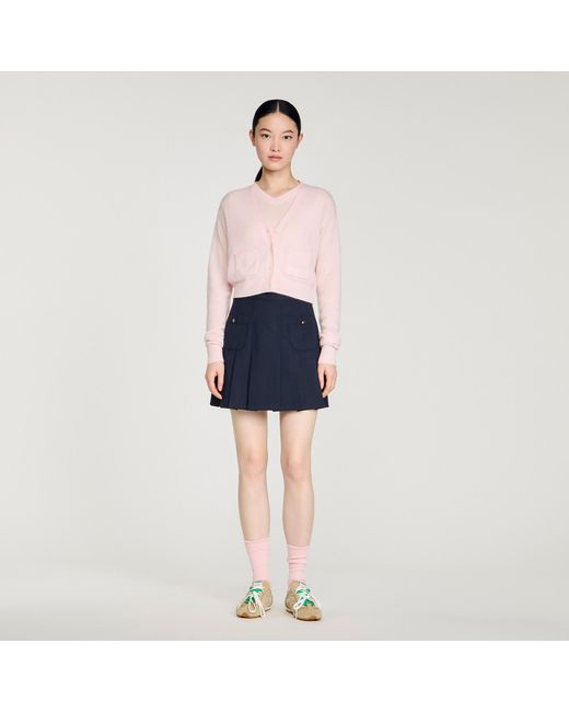 Sandro Blue Cropped Cashmere Wool Cardigan