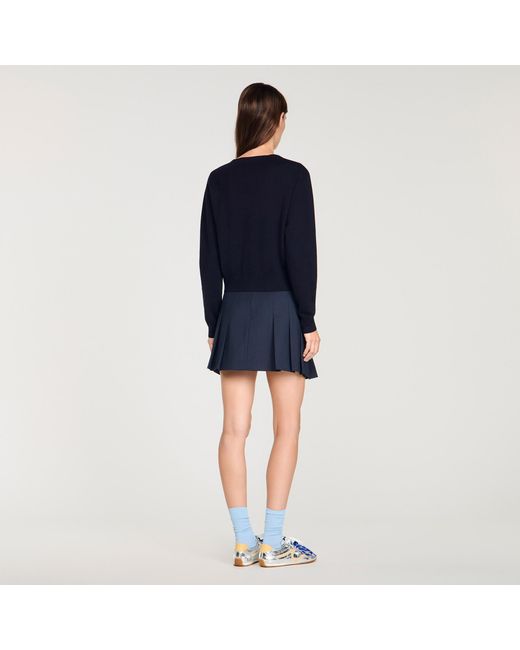 Sandro Blue V-Neck Wool Jumper