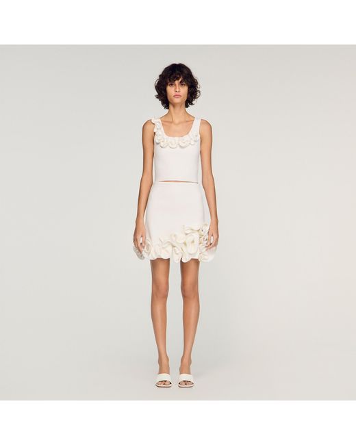 Sandro White Floral Knit Crop Top