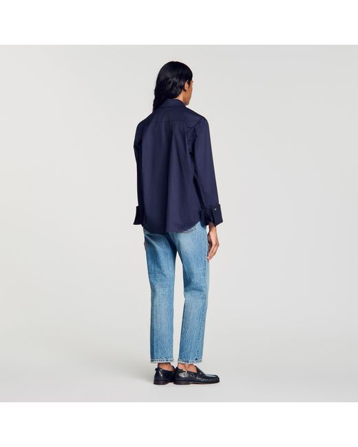 Sandro Blue Cotton Shirt With Wide Cuffs