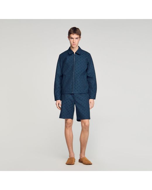 Sandro Blue Square Cross Denim Shorts for men