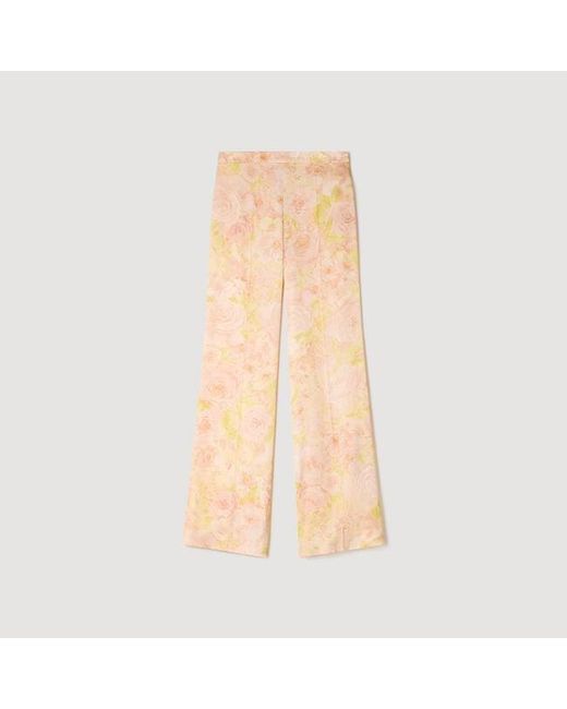 Sandro Natural Floral-Print Floaty Trousers